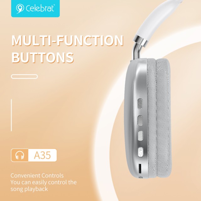CELEBRAT headphones A35, ασύρματα & ενσύρματα, micro SD, 40mm, 200mAh, λευκά CELEBRAT headphones A35, ασύρματα & ενσύρματα, micro SD, 40mm, 200mAh, λευκά