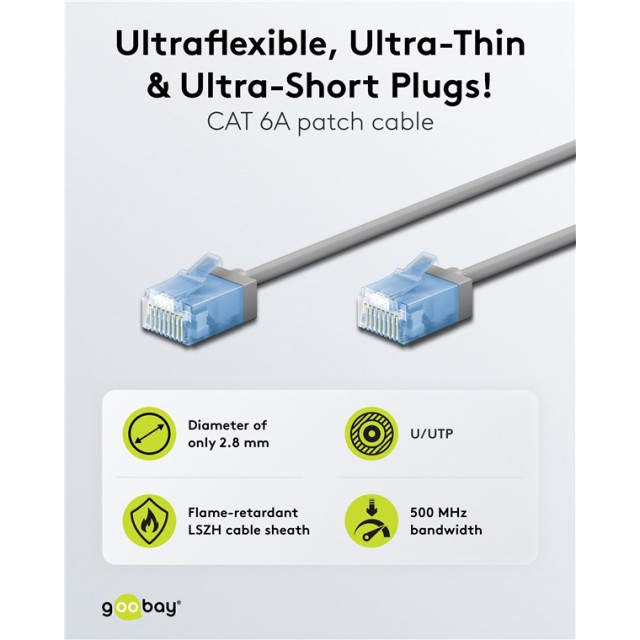 GOOBAY καλώδιο δικτύου 74226, CAT 6A U/UTP, slim, copper, 500MHz, 7.5m, γκρι
