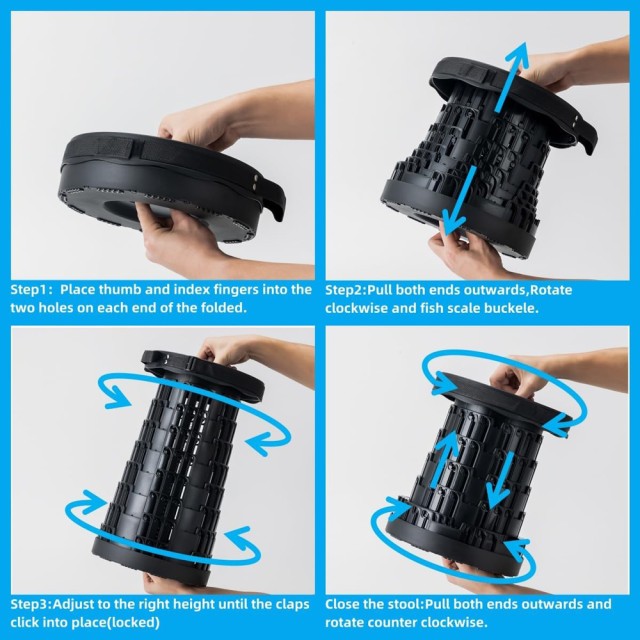 POWERTECH πτυσσόμενο καρεκλάκι HUH-0230, αντοχή έως 250kg, 25.5x45cm, μαύρο