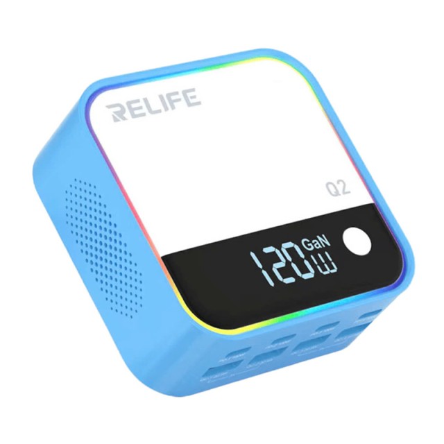 RELIFE σταθμός φόρτισης Q2, 4x USB-C & 4x USB, 120W, GaN, μπλε RELIFE σταθμός φόρτισης Q2, 4x USB-C & 4x USB, 120W, GaN, μπλε