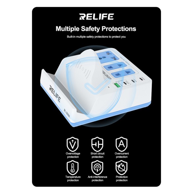 RELIFE σταθμός φόρτισης RL-309H, USB/3x USB-C/3x DC/wireless, 72W, λευκός RELIFE σταθμός φόρτισης RL-309H, USB/3x USB-C/3x DC/wireless, 72W, λευκός