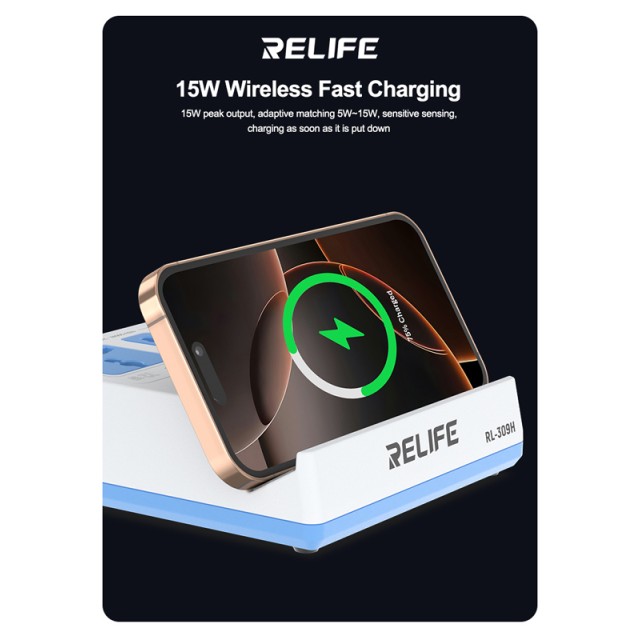 RELIFE σταθμός φόρτισης RL-309H, USB/3x USB-C/3x DC/wireless, 72W, λευκός RELIFE σταθμός φόρτισης RL-309H, USB/3x USB-C/3x DC/wireless, 72W, λευκός
