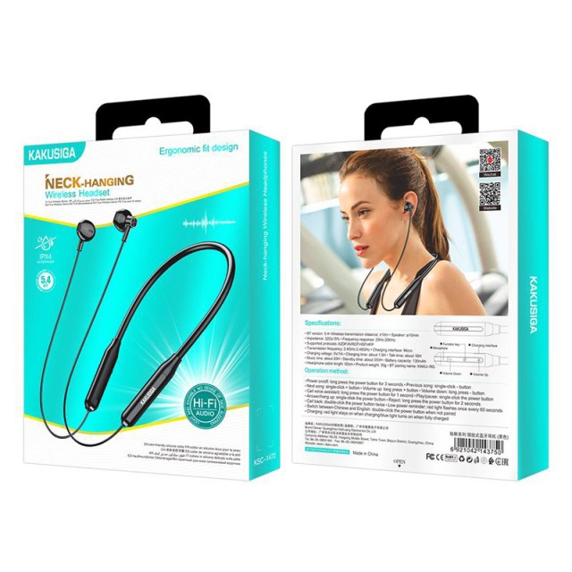 KAKUSIGA earphones KSC-1472 με μαγνήτη, Bluetooth, 10mm, 130mAh, μαύρα KAKUSIGA earphones KSC-1472 με μαγνήτη, Bluetooth, 10mm, 130mAh, μαύρα