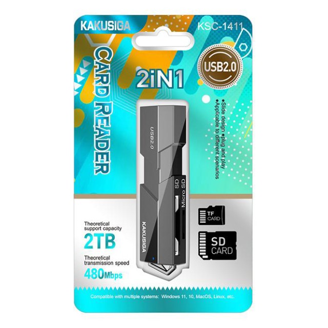 KAKUSIGA card reader KSC-1411 για SD & micro SD, 480Mbps, USB σύνδεση, μαύρο