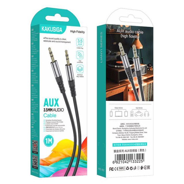 KAKUSIGA καλώδιο ήχου 3.5mm KSC-892, AUX, 1m, μαύρο