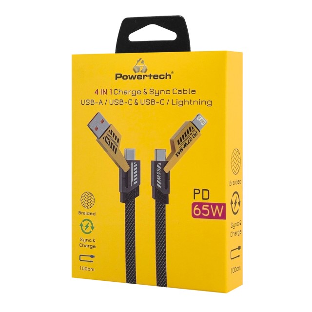 POWERTECH καλώδιο USB-C/USB σε USB-C/Lightning PTR-0164, 65W, 480Mbps, 1m, μαύρο POWERTECH καλώδιο USB-C/USB σε USB-C/Lightning PTR-0164, 65W, 480Mbps, 1m, μαύρο