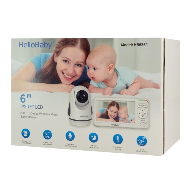 HELLOBABY ενδοεπικοινωνία μωρού HB6364 με κάμερα & οθόνη 6", 720p, PTZ