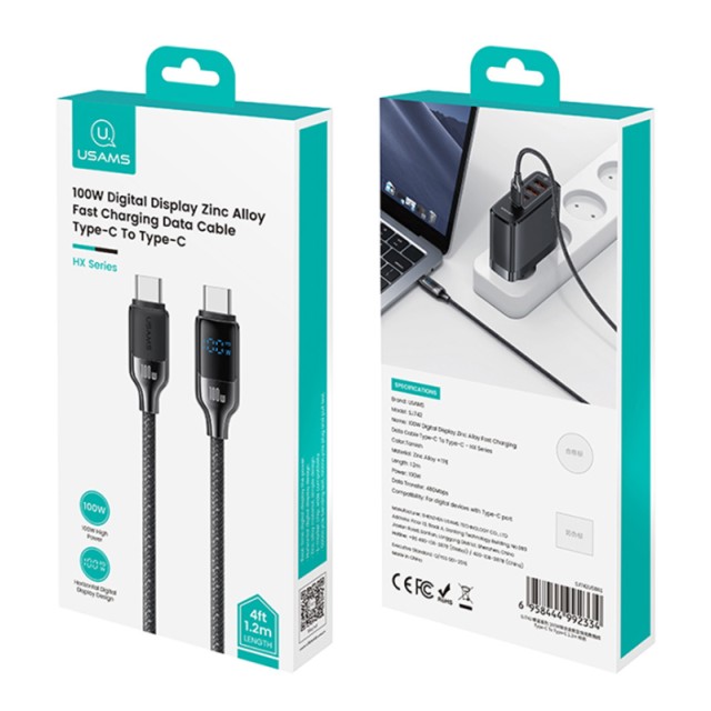 USAMS καλώδιο USB-C SJ742, 100W, 480Mbps, 1.2m, μαύρο