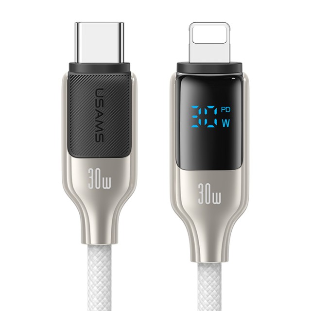 USAMS καλώδιο Lightning σε USB-C SJ741, 30W, 480Mbps, 1.2m, λευκό
