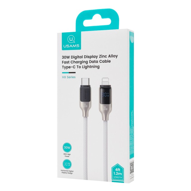 USAMS καλώδιο Lightning σε USB-C SJ741, 30W, 480Mbps, 1.2m, λευκό