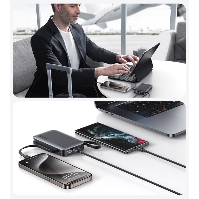 USAMS power bank CD228 με 2x καλώδια, 2x θύρες εξόδου, 10000mAh, 20W, γκρι