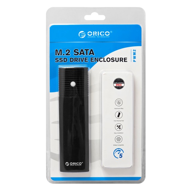 ORICO θήκη για M.2 SATA SSD PWM2, 5Gbps, μαύρη ORICO θήκη για M.2 SATA SSD PWM2, 5Gbps, μαύρη