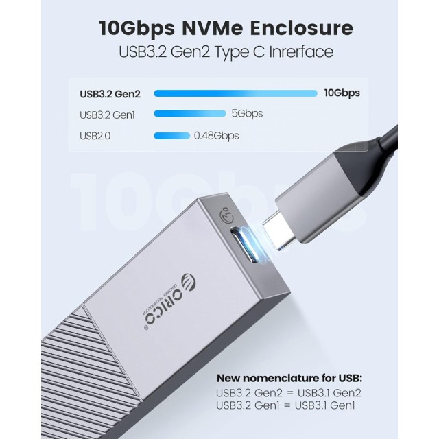 ORICO θήκη για M.2 NVME SSD M206C3-G2, 10Gbps, γκρι ORICO θήκη για M.2 NVME SSD M206C3-G2, 10Gbps, γκρι
