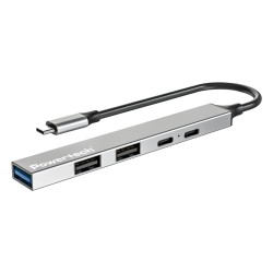 POWERTECH USB hub PT-1414, 5x θυρών, USB 3.2, 5Gbps, 100W, USB-C σύνδεση, γκρι
