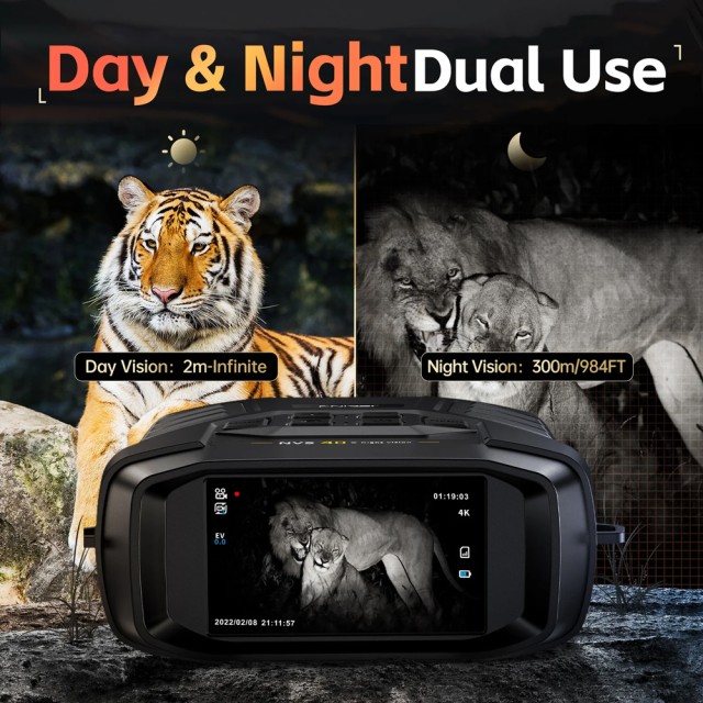 FNIRSI ψηφιακά κιάλια NVS-40 με νυχτερινή όραση, 6x zoom, 4K/36MP, μαύρα