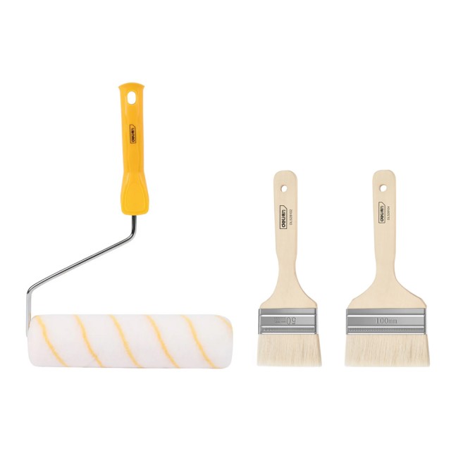 DELI σετ βαφής DL528003, ρολό με λαβή/2x πινέλα, 230mm, 50/100mm, 3τμχ