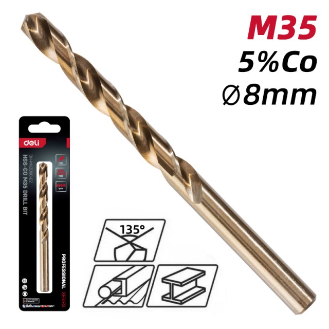 DELI τρυπάνι DH-MHZ080-E2 για μέταλλο, M35 HSS 5% κοβαλτίου, DIN 388, 8x117mm DELI τρυπάνι DH-MHZ080-E2 για μέταλλο, M35 HSS 5% κοβαλτίου, DIN 388, 8x117mm