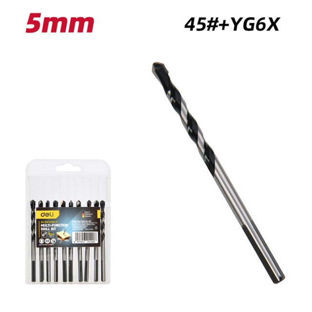 DELI σετ τρυπάνια DH-BWZ005-E1 για τοίχο/μέταλλο/ξύλο, 45# YG6X, 5x80mm, 10τμχ