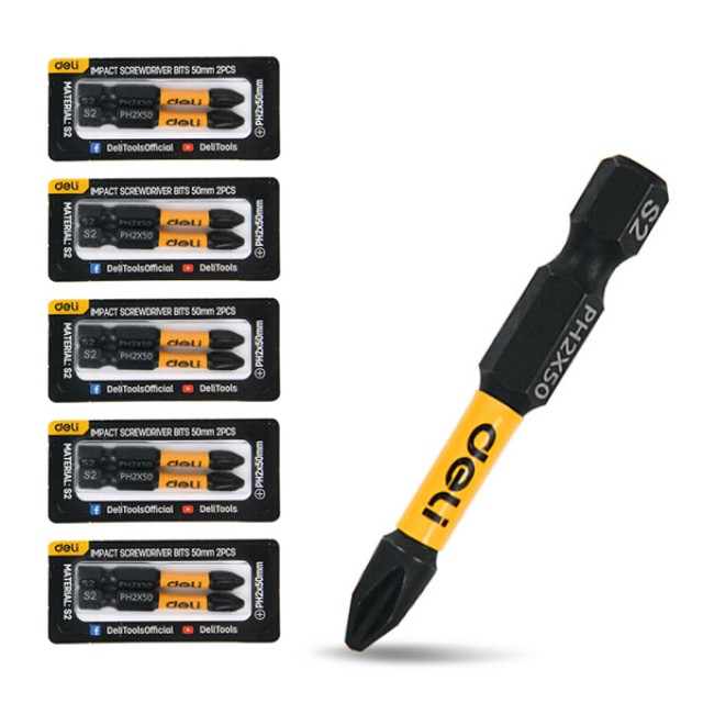 DELI σετ μύτες κατσαβιδιού DL501002Z για δραπανοκατσάβιδο, σταυρωτές, PH2x50mm, 10τμχ