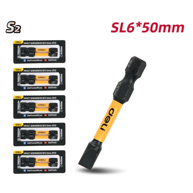 DELI σετ μύτες κατσαβιδιού DL501005Z για δραπανοκατσάβιδο, ίσιες, SL6x50mm, 10τμχ