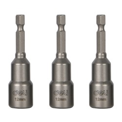 DELI σετ καρυδάκια DL4810T για δραπανοκατσάβιδο, μαγνητικά, 12mm, εξάγωνα, 3τμχ