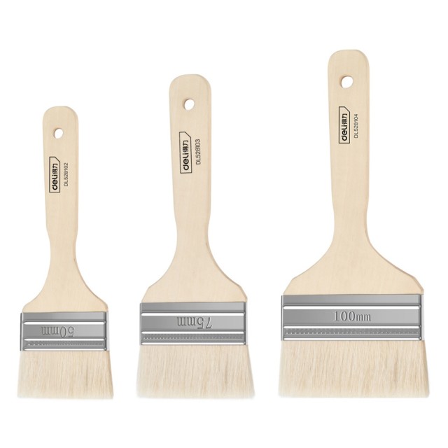 DELI σετ πινέλα βαφής DL528101 με φυσικές τρίχες, ξύλινη λαβή, 50/75/100mm, 3τμχ