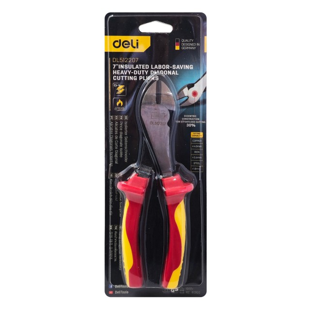 DELI πλαγιοκόφτης ηλεκτρολόγου DL512207 με αντιολισθητικές λαβές, VDE 1000V, heavy duty, 180mm