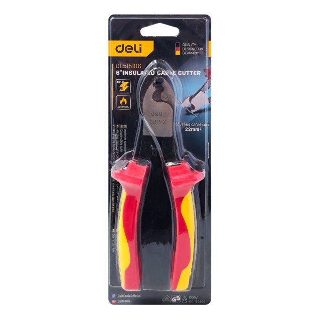 DELI κόφτης καλωδίων ηλεκτρολόγου DL515106 με αντιολισθητικές λαβές, VDE 1000V, 160mm