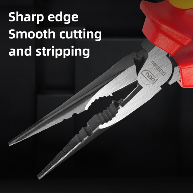 DELI μυτοτσίμπιδο ίσιο ηλεκτρολόγου DL512108 με αντιολισθητικές λαβές, VDE 1000V, 200mm