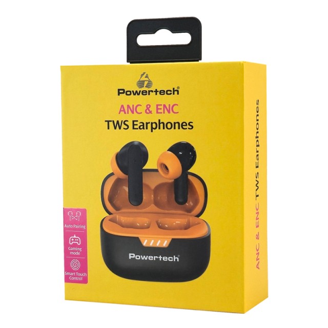 POWERTECH earphones με θήκη φόρτισης PT-1431, True Wireless, 40/400mAh, ANC & ENC, μαύρα POWERTECH earphones με θήκη φόρτισης PT-1431, True Wireless, 40/400mAh, ANC & ENC, μαύρα