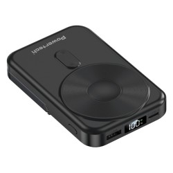 POWERTECH power bank με οθόνη PT-1416, 10000mah, magnetic wireless, 22.5W, μαύρο