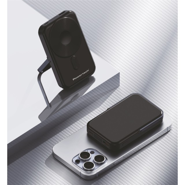 POWERTECH power bank με οθόνη PT-1416, 10000mah, magnetic wireless, 22.5W, μαύρο