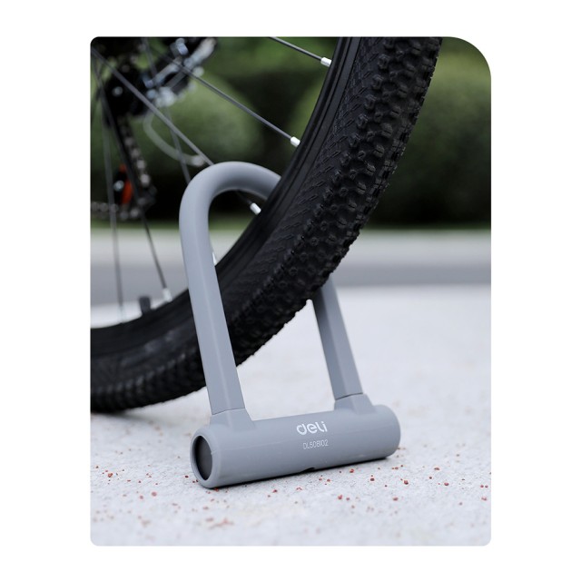 DELI κλειδαριά πέταλο ποδηλάτου με κλειδί DL508102, 126x196mm, γκρι