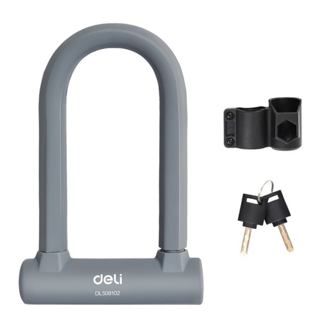 DELI κλειδαριά πέταλο ποδηλάτου με κλειδί DL508102, 126x196mm, γκρι