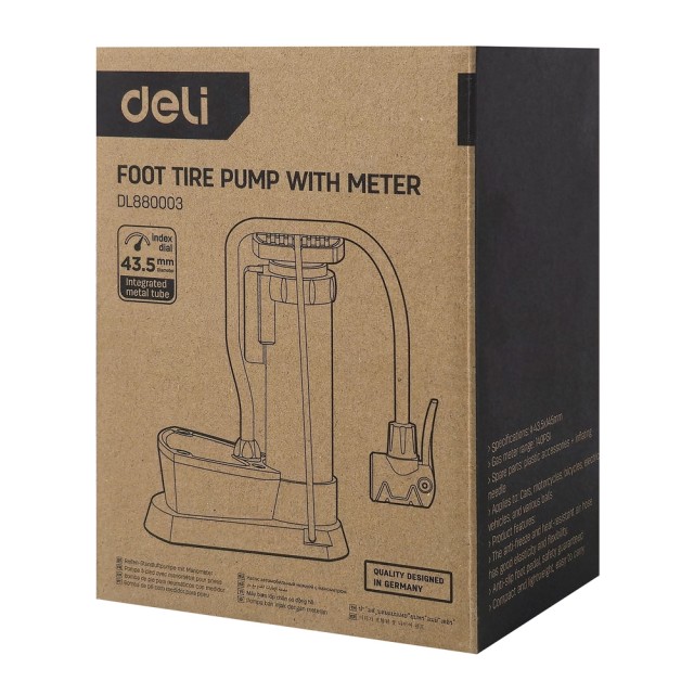 DELI τρόμπα ποδιού DL880003 με μανόμετρο, 140PSI, μαύρη