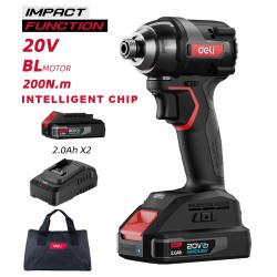 DELI παλμικό κατσαβίδι μπαταρίας DE-QZ20-1D2, Brushless, 20V, 2x 2Ah, 200N.m