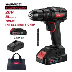 DELI κρουστικό δραπανοκατσάβιδο μπαταρίας DE-CZ20-1D2, Brushless, 20V, 2x 2Ah, 70N.m