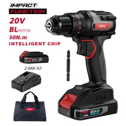 DELI κρουστικό δραπανοκατσάβιδο μπαταρίας DE-CZ20-2D2, Brushless, 20V, 2x 2Ah, 50N.m