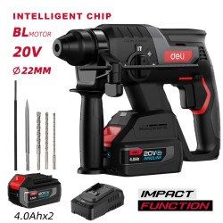 DELI κρουστικό σκαπτικό μπαταρίας DE-DC20-2D4, Brushless, 20V, 2x 4Ah, 2J