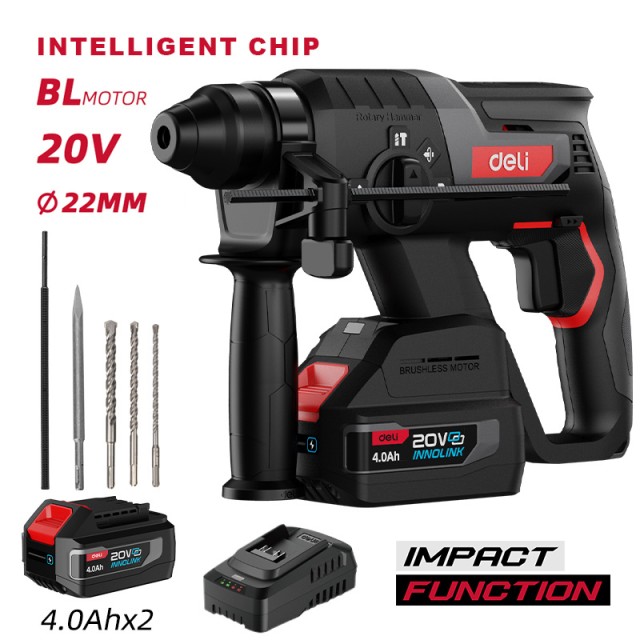 DELI κρουστικό σκαπτικό μπαταρίας DE-DC20-2D4, Brushless, 20V, 2x 4Ah, 2J