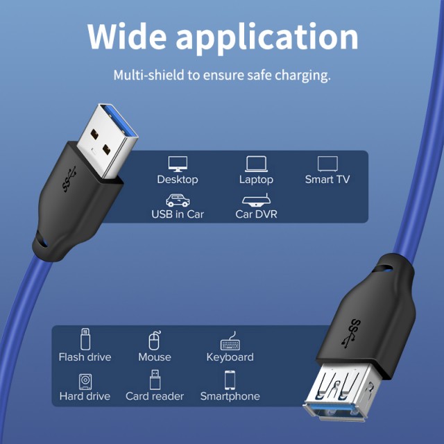 CABLETIME καλώδιο προέκτασης USB 3.0 CT-C160-U3-AMAF, 5Gbps, 2m, μπλε