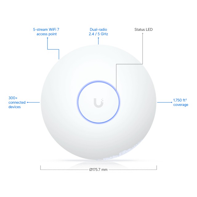 UBIQUITI Access Point UniFi U7 Long-Range, WiFi 7, Dual band, PoE