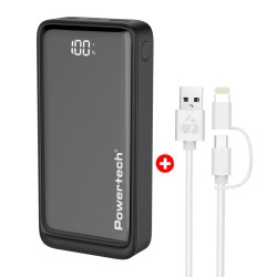 POWERTECH power bank με οθόνη & καλώδιο USB σε Micro/Lightning BNDL-0196, 20000mAh