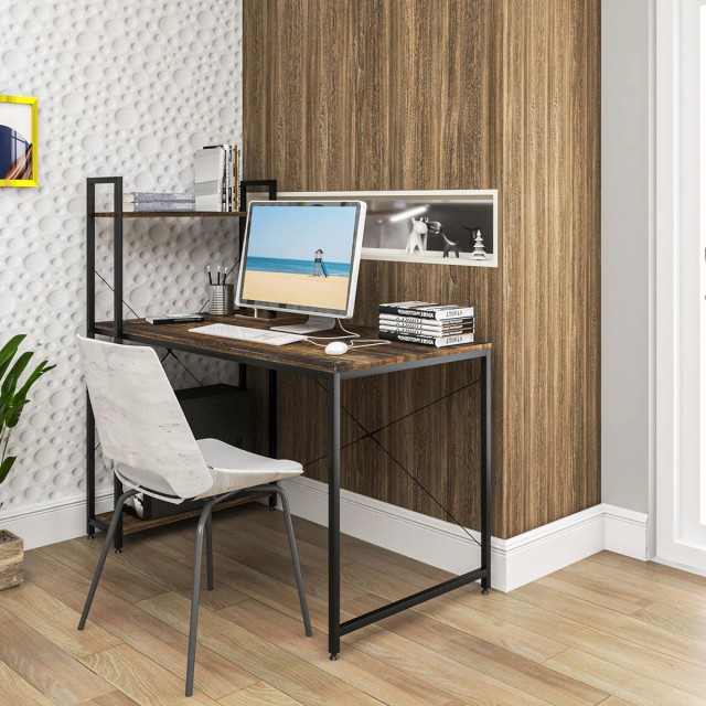 HOME USE γραφείο HUH-0249 με ραφιέρα, 120x60x122cm, καφέ/μαύρο HOME USE γραφείο HUH-0249 με ραφιέρα, 120x60x122cm, καφέ/μαύρο