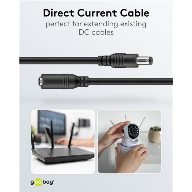 GOOBAY καλώδιο προέκτασης τροφοδοσίας 76635, 5.5x2.1mm, 1.5m, μαύρο GOOBAY καλώδιο προέκτασης τροφοδοσίας 76635, 5.5x2.1mm, 1.5m, μαύρο