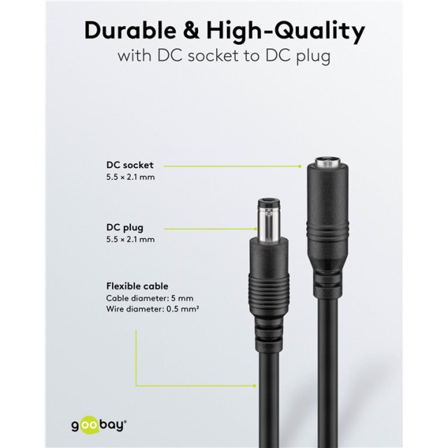 GOOBAY καλώδιο προέκτασης τροφοδοσίας 76635, 5.5x2.1mm, 1.5m, μαύρο GOOBAY καλώδιο προέκτασης τροφοδοσίας 76635, 5.5x2.1mm, 1.5m, μαύρο