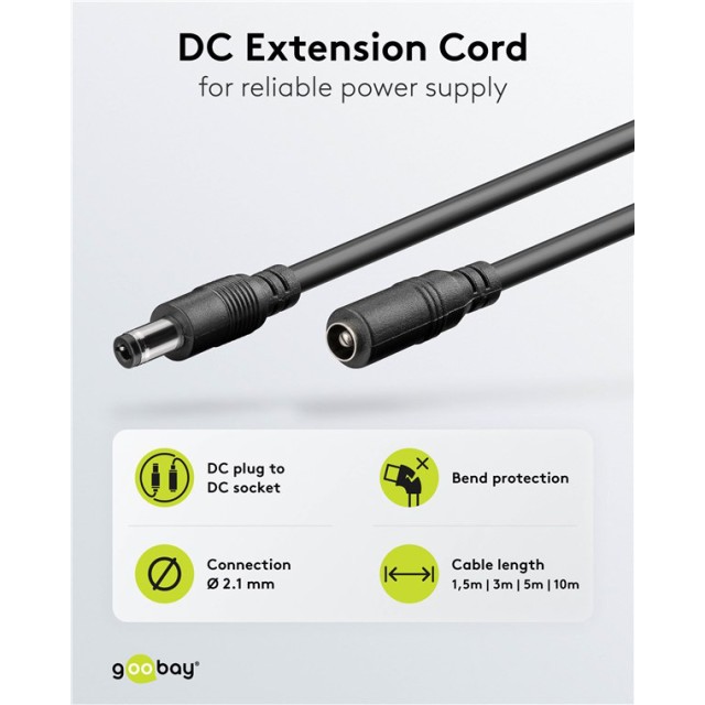 GOOBAY καλώδιο προέκτασης τροφοδοσίας 71399, 5.5x2.1mm, 3m, μαύρο GOOBAY καλώδιο προέκτασης τροφοδοσίας 71399, 5.5x2.1mm, 3m, μαύρο