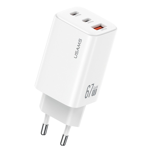 USAMS φορτιστής τοίχου CC265, USB & 2x USB-C, 67W, GaN, λευκός USAMS φορτιστής τοίχου CC265, USB & 2x USB-C, 67W, GaN, λευκός