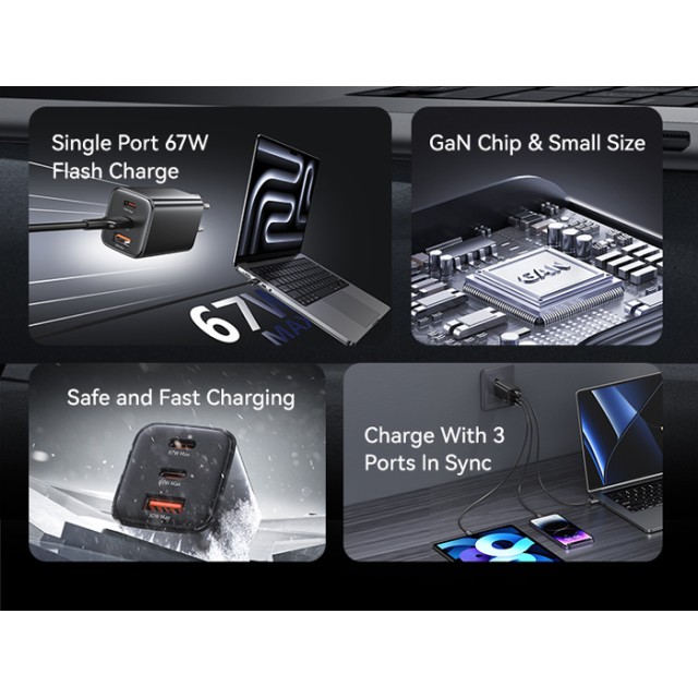 USAMS φορτιστής τοίχου CC265, USB & 2x USB-C, 67W, GaN, λευκός USAMS φορτιστής τοίχου CC265, USB & 2x USB-C, 67W, GaN, λευκός