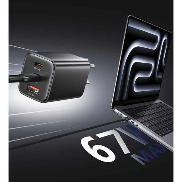 USAMS φορτιστής τοίχου CC265, USB & 2x USB-C, 67W, GaN, λευκός USAMS φορτιστής τοίχου CC265, USB & 2x USB-C, 67W, GaN, λευκός